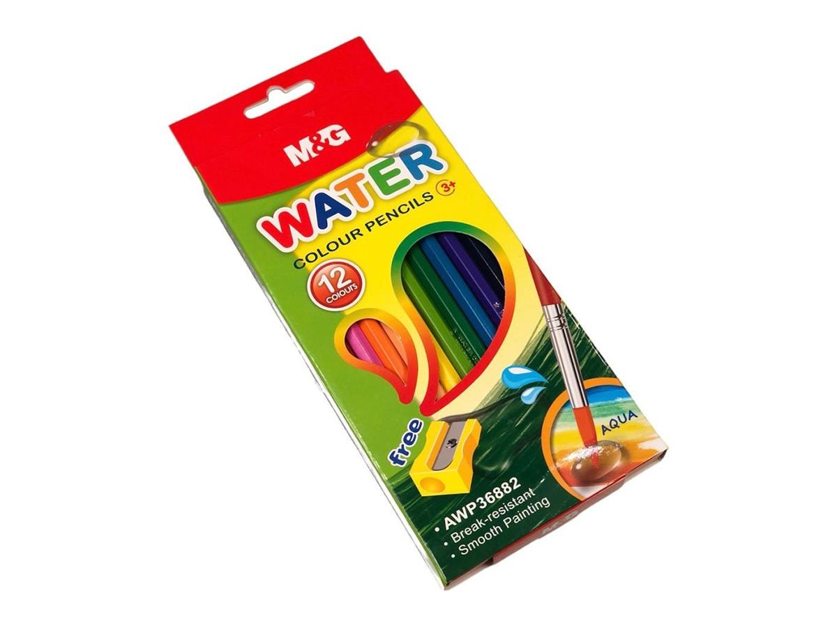 M&G Watercolor Pencils Set Of 12 Colors Anti Break with Sharpener And Brush