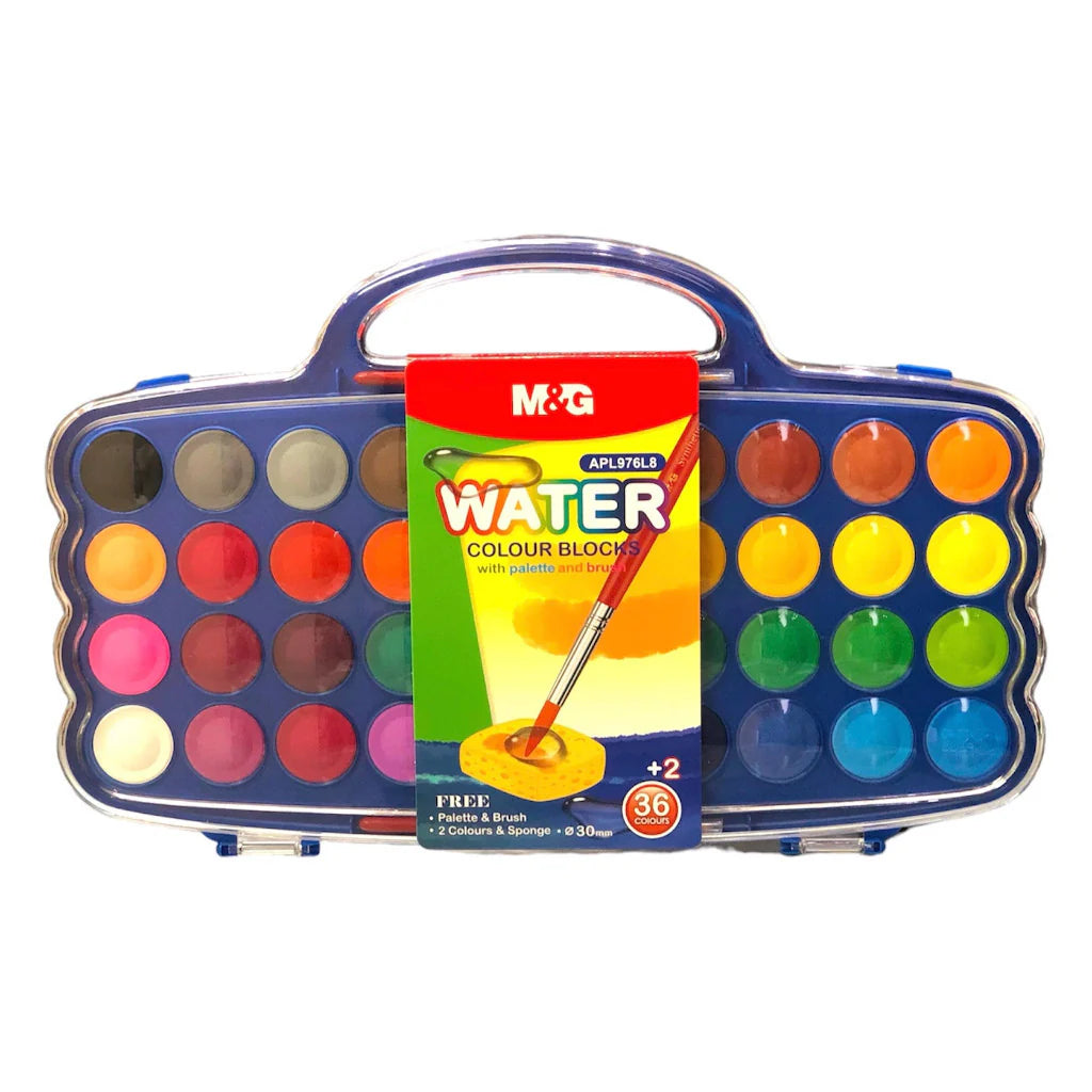 M&G Watercolor Blocks 36+2 Colors 23mm With Palette Sponge And Brush