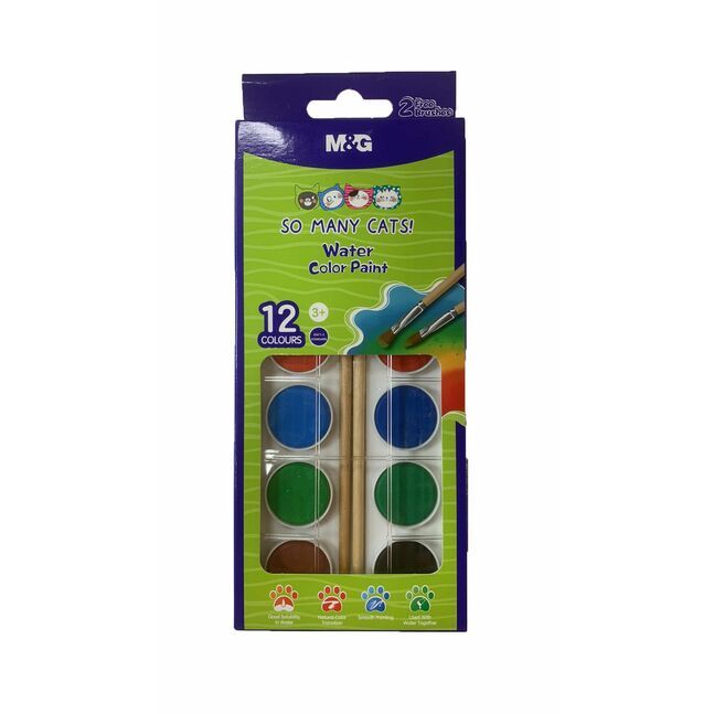 M&G Watercolor Blocks 12 Colors + 2 Brushes So Many Cats