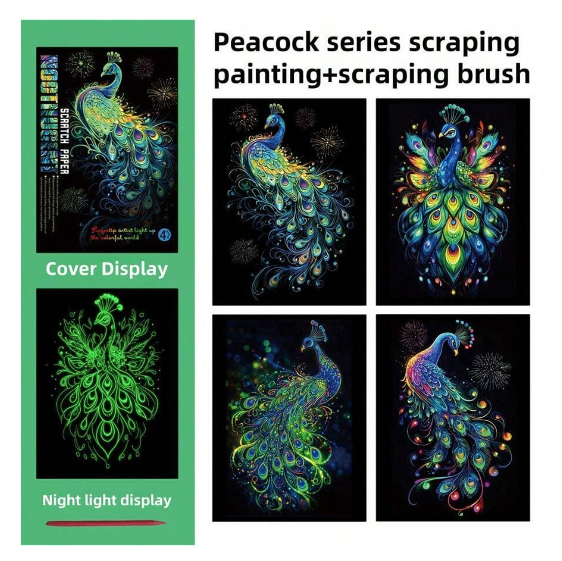 4 pcs scratch painting - Peacock (21*28.5)