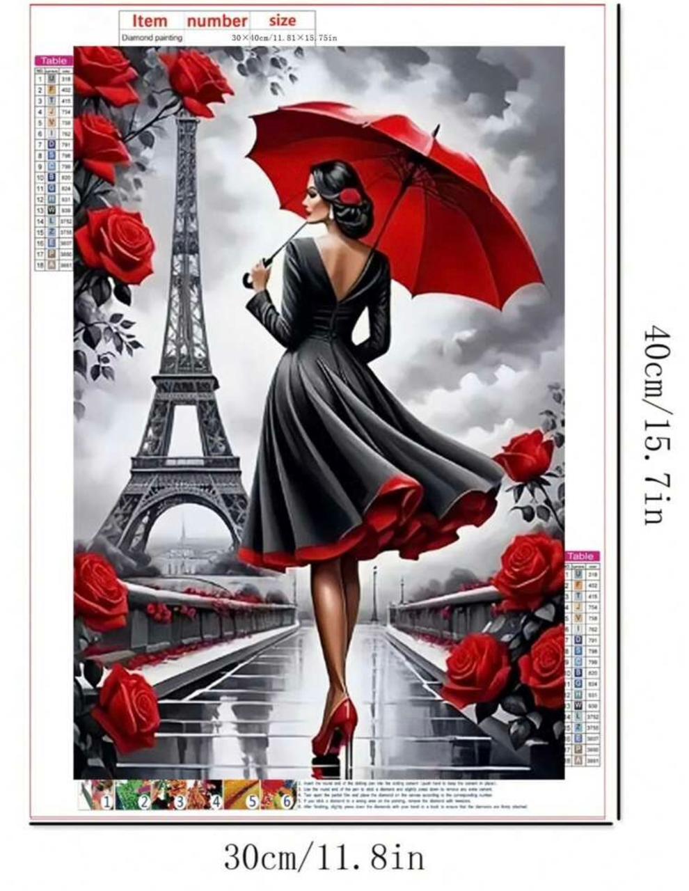 Eiffel Tower with woman and rose flower (40*50)