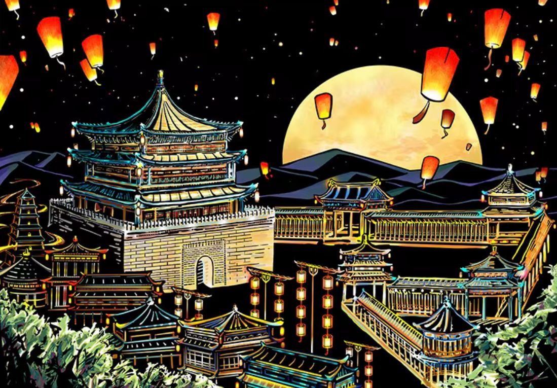 Scratch city night view - chang'an (40.5*28.5)