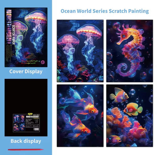 4 pcs scratch painting - Ocean World (21*28.5)