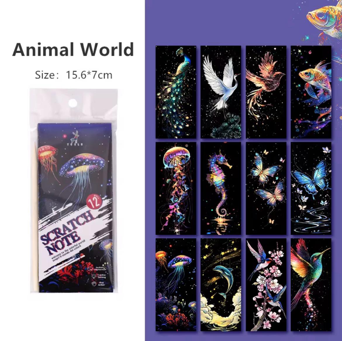 1 set of 12 sheets with 1 pen included - Animal world (15.6*7cm)