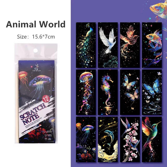 1 set of 12 sheets with 1 pen included - Animal world (15.6*7cm)