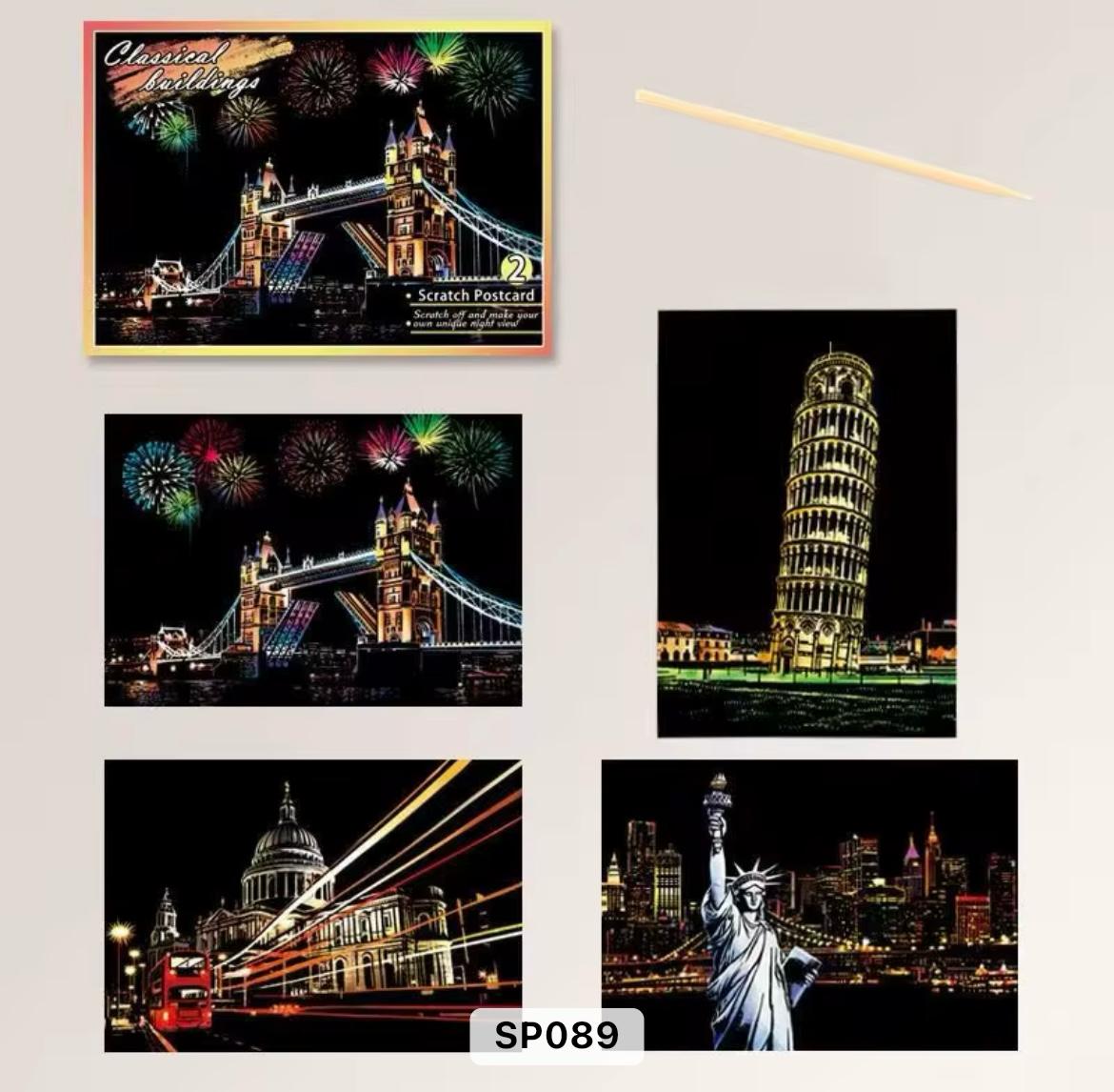 4 pcs scratch painting - Classical buildings (20*14cm)