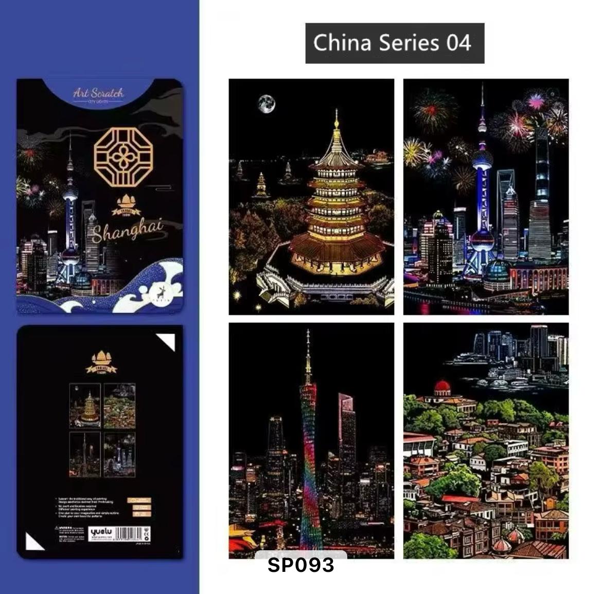 4 pcs scratch painting - Shanghai city light (20*14)