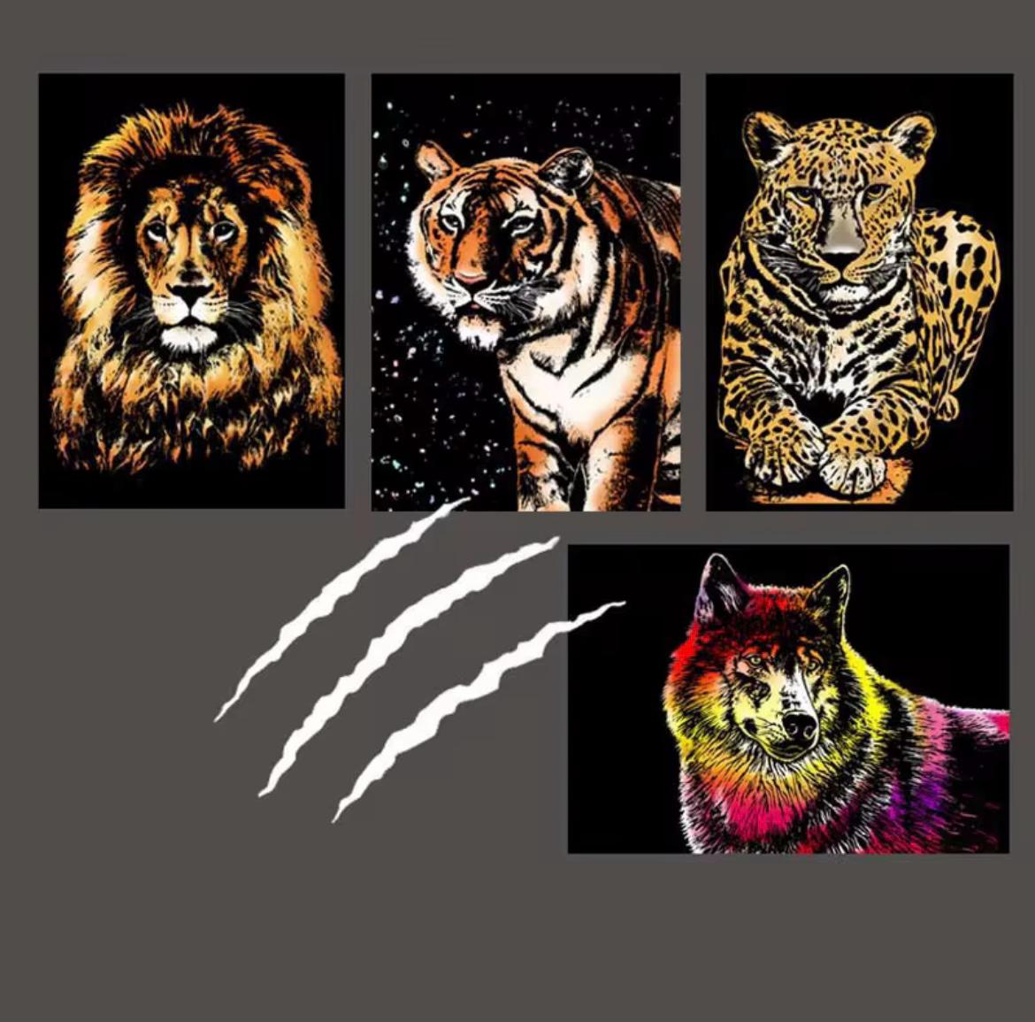 4 pcs scratch painting - Beast series (20*14cm) - with 4 painting tools