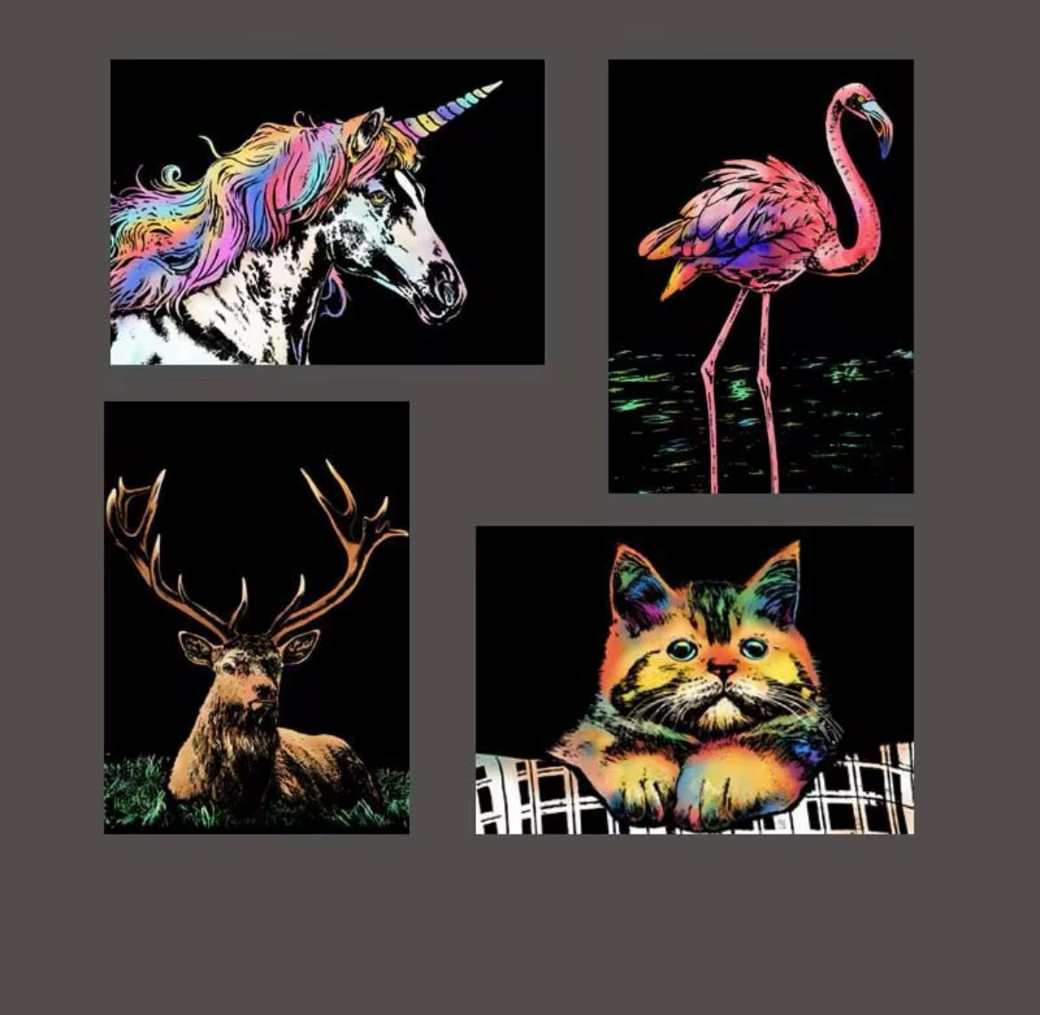 4 pcs scratch painting - Gentle series (31.5*22.5cm) - with 4 painting tools