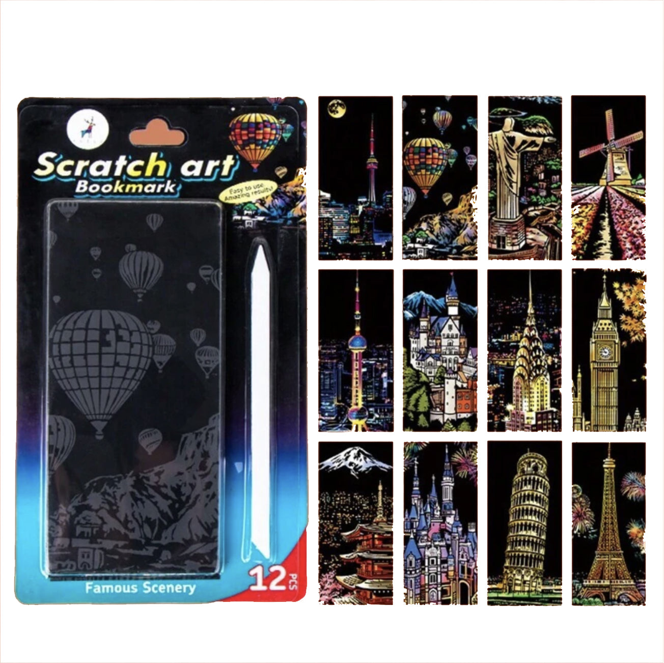 12pcs World Famous City Night View Scratch Art